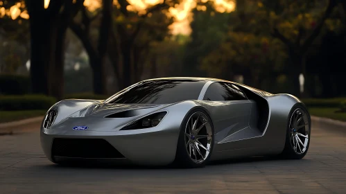 Modern Silver Sports Car at Sunset