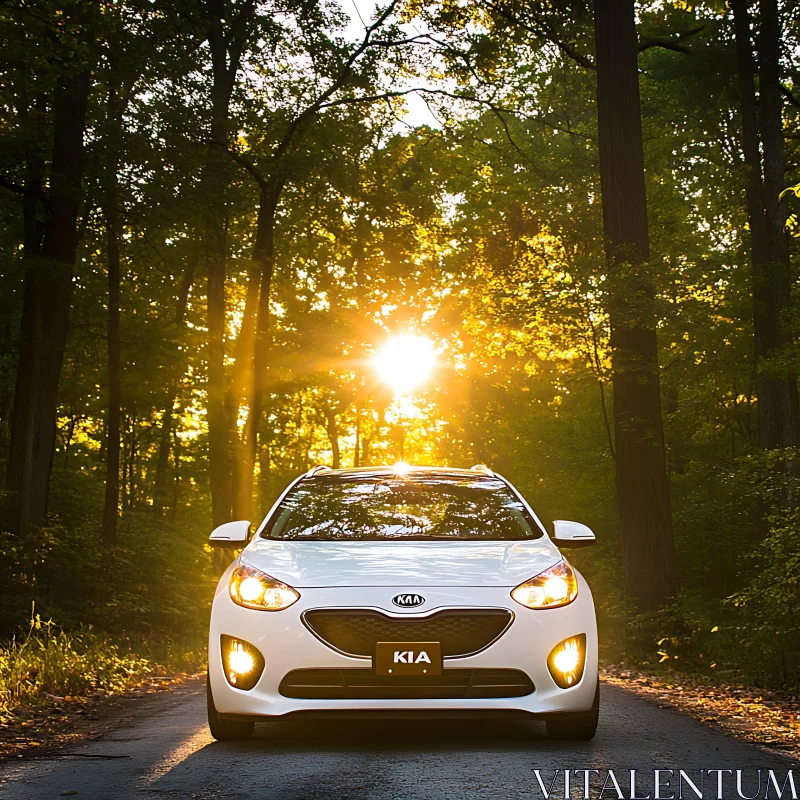 Car in the Forest with Sunlight AI Image