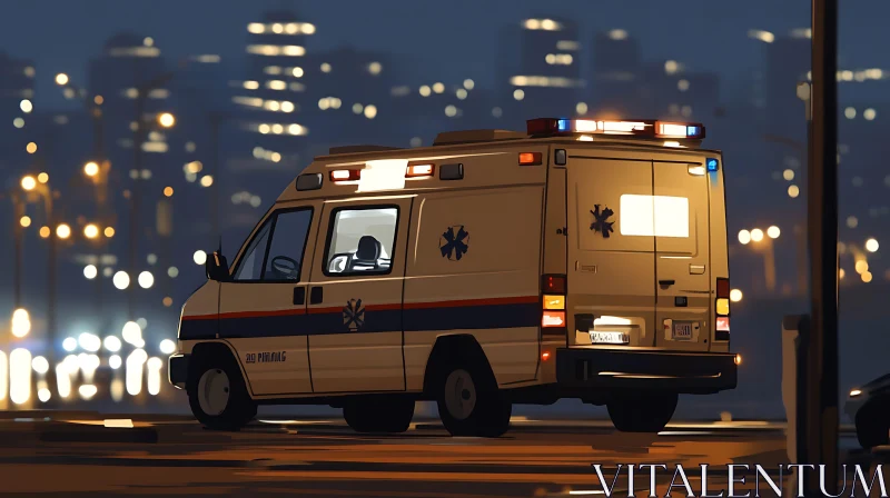 Night City Ambulance with Blurred Urban Background AI Image