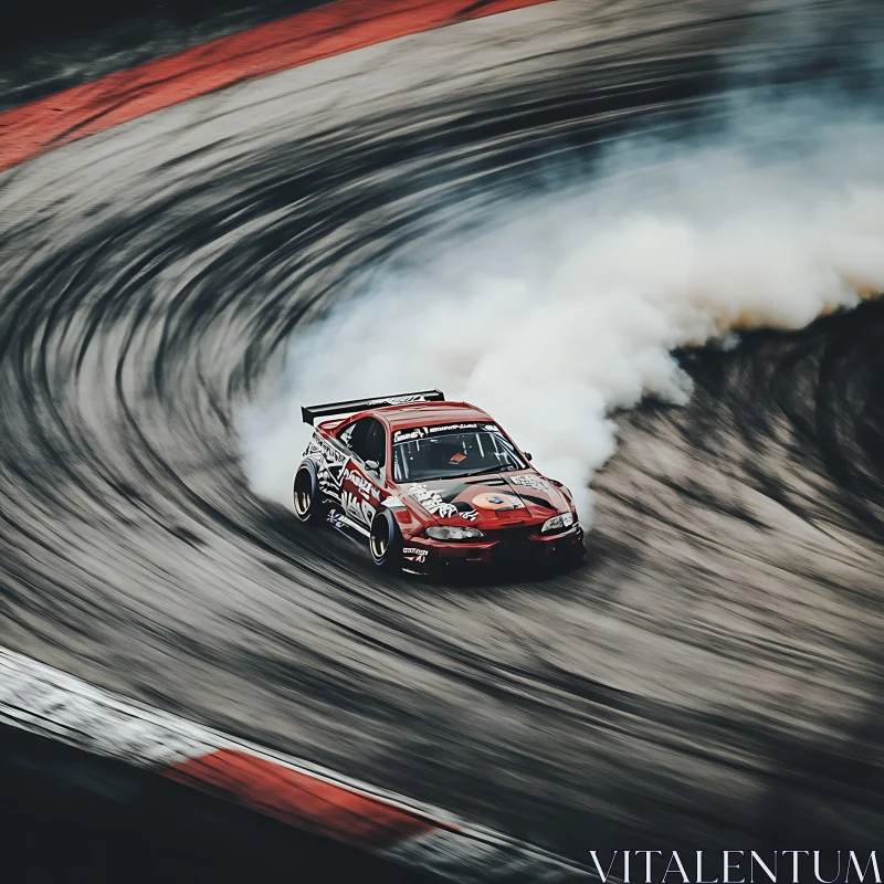 High-Speed Drift of Red Racing Car AI Image