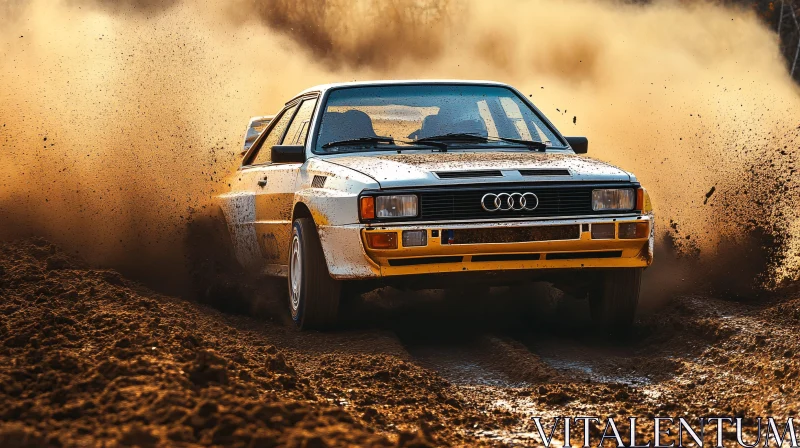 Audi Rally Car in Action on Dirt Track AI Image