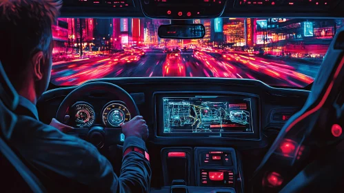 High-Tech Dashboard and Neon City Lights