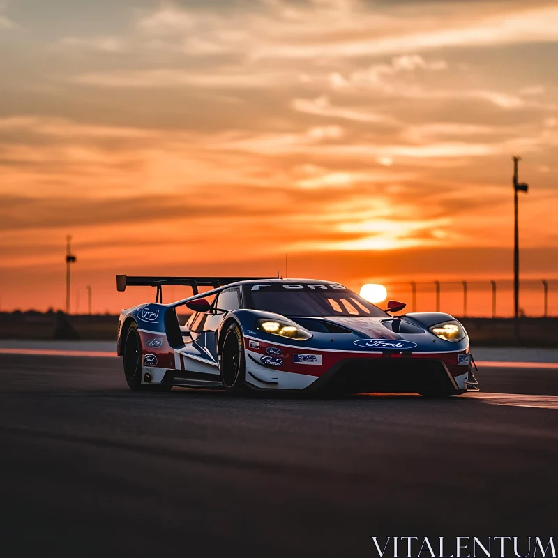 Sunset Racing: Ford Race Car on Track AI Image