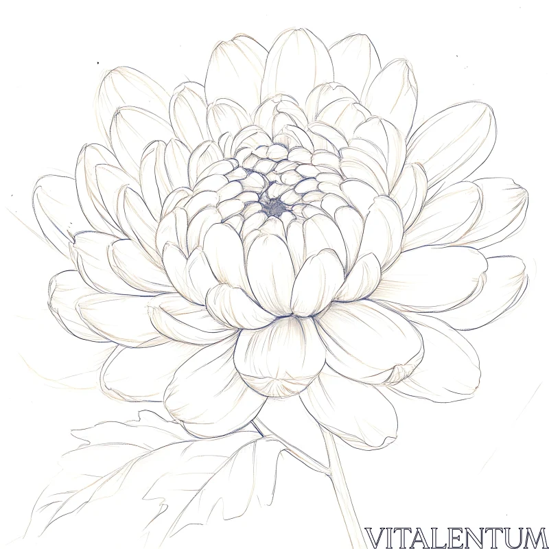 Detailed Drawing of Chrysanthemum Flower AI Image