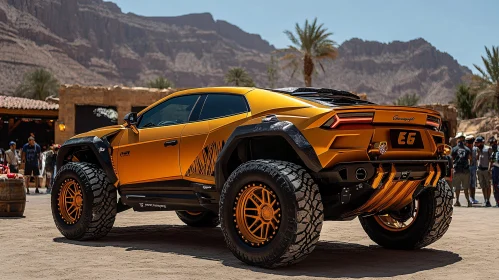 Modern Off-Road SUV in Sand and Mountain Landscape