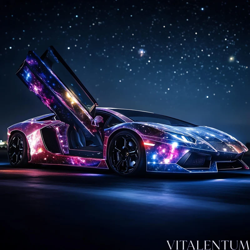 Futuristic Sports Car with Starry Galaxy Design AI Image