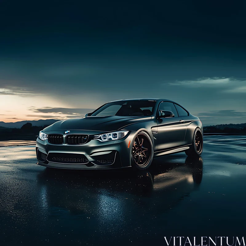 AI ART BMW Sports Car in Wet Night Scene