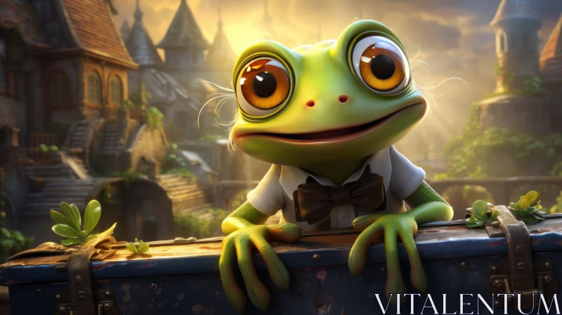 Charming Cityscape with Frog - Romantic Fantasy Artwork AI Image