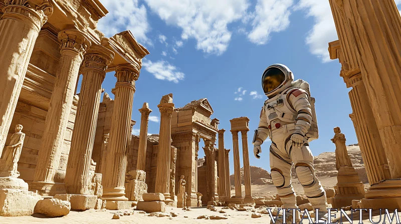 Space Traveler Amongst Ancient Columns AI Image