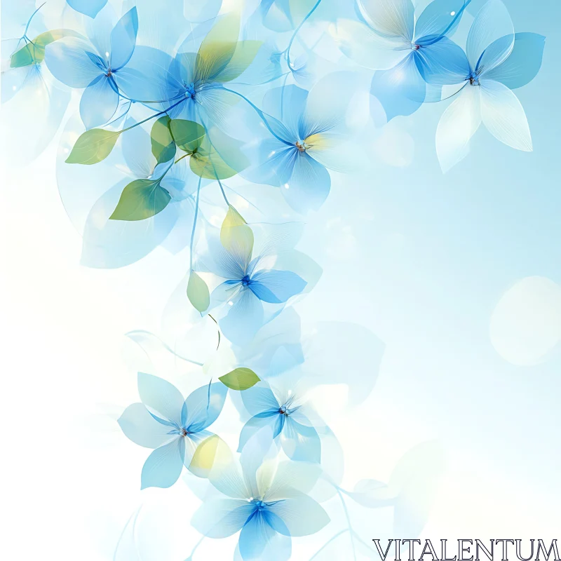 Soft Blue and Green Flower Petals Illustration AI Image