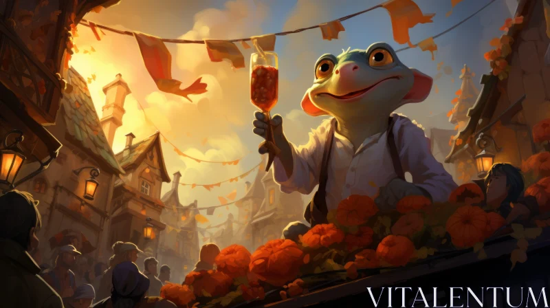 Frog Amidst Autumnal Display - A Lively, Festive Scene AI Image