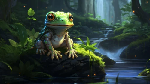 Playful Frog Amidst Lush Green Forest - Nature's Charm