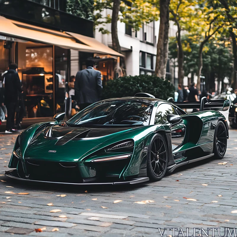 Luxurious Green Sports Car Downtown AI Image