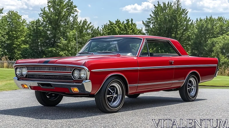 Elegantly Restored Red Classic Car Outdoors AI Image