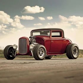 Retro Hot Rod on Open Road