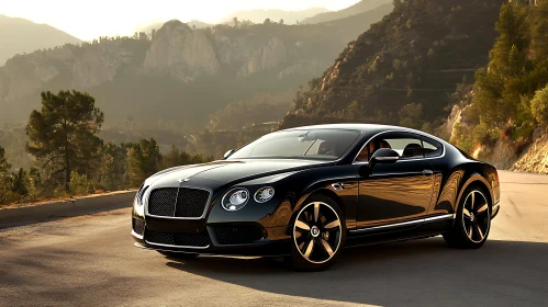 Elegant Car on a Mountain Road at Golden Hour