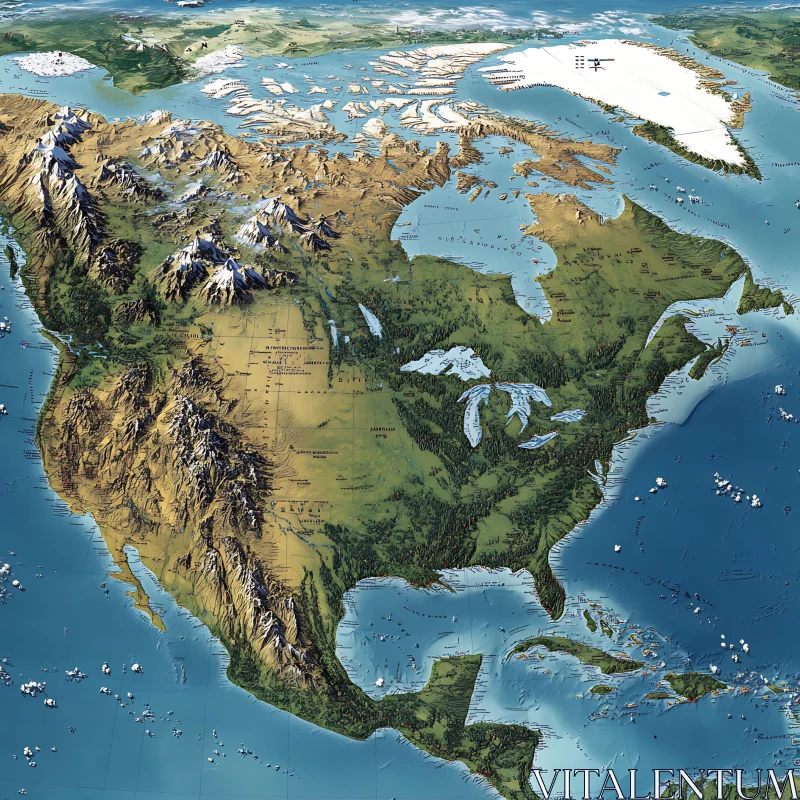 AI ART North American Relief Map