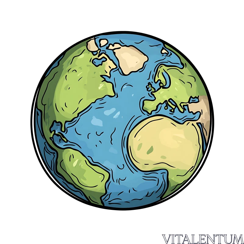 Earth Globe Sketch - Playful Planet Illustration AI Image