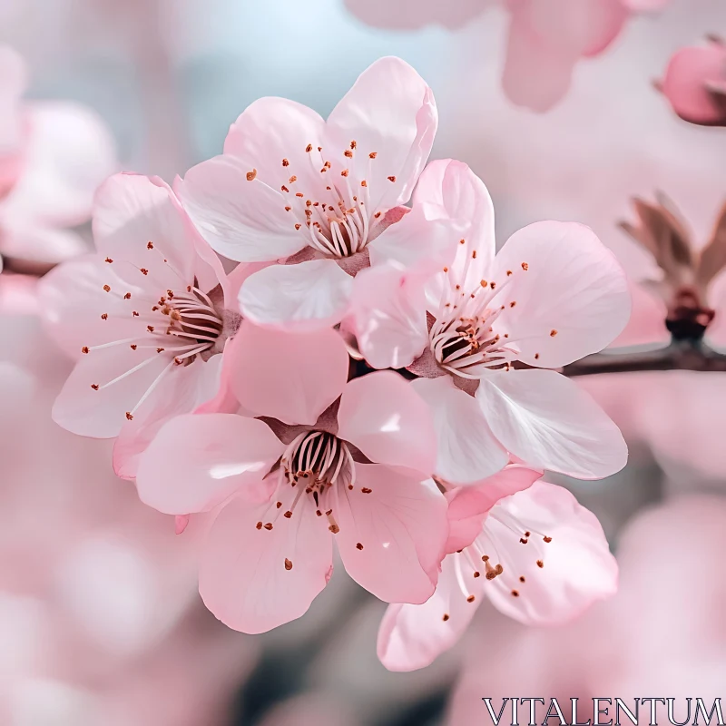 Delicate Pink Cherry Blossom Close-Up AI Image