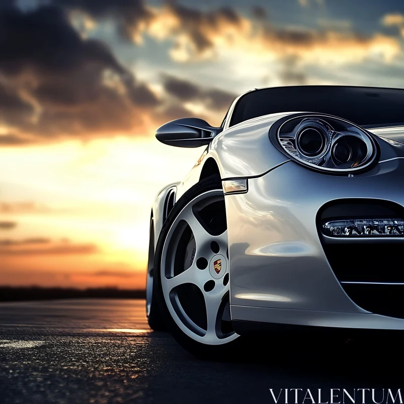 Luxurious Sports Car and Sunset View AI Image