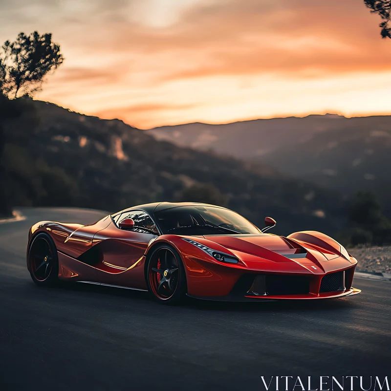 Luxury Red Car at Sunset AI Image