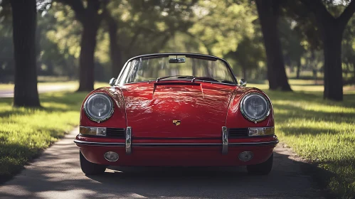 Classic Red Convertible in a Tranquil Park Setting