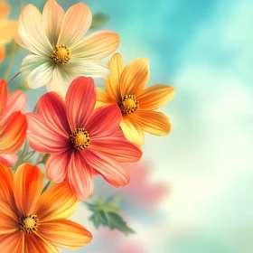 Colorful Blossoms Amid a Dreamy Background