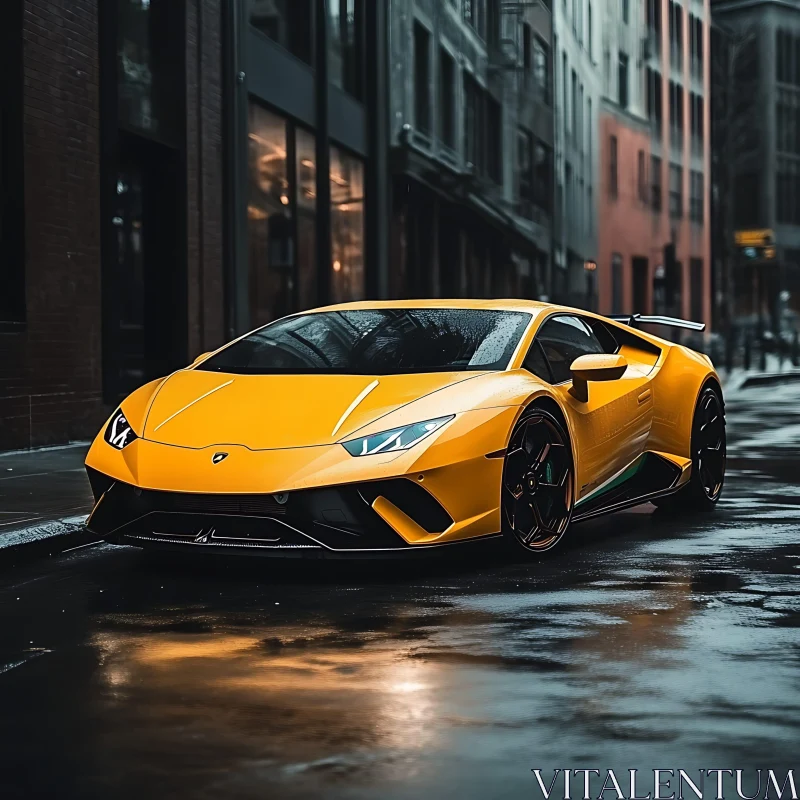 Yellow Supercar in Cityscape AI Image