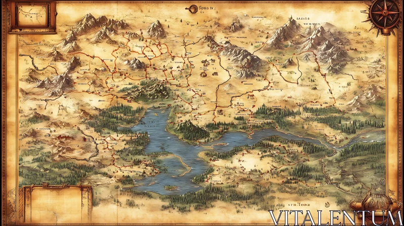 Ornate Medieval Fantasy Map Illustration AI Image