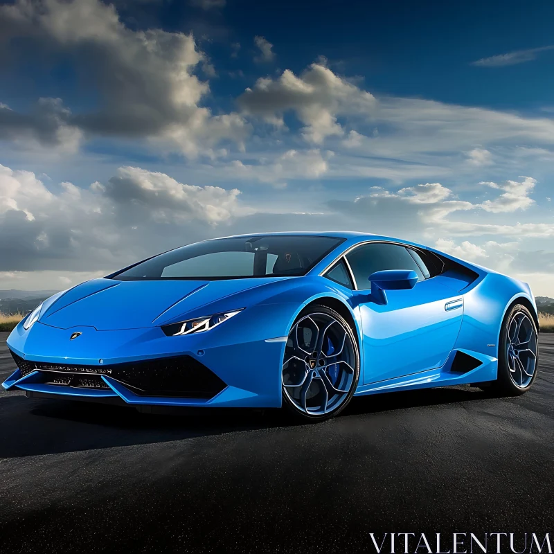 Luxurious Blue Sports Car in Scenic Outdoor Setting AI Image