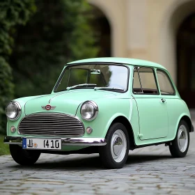 Classic Mint Green Car Parked on Stone Path