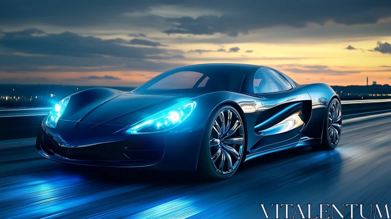 Luxury Car with Blue Lights at Twilight AI Image