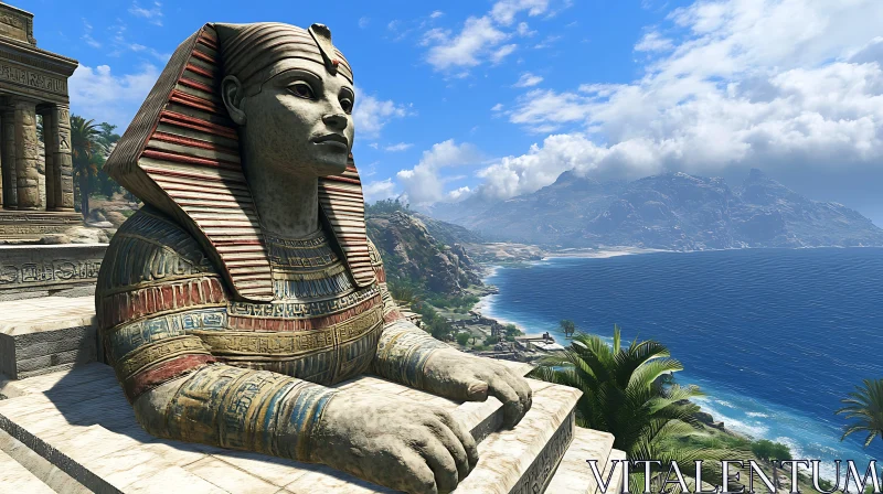 Ancient Sphinx by the Sea AI Image