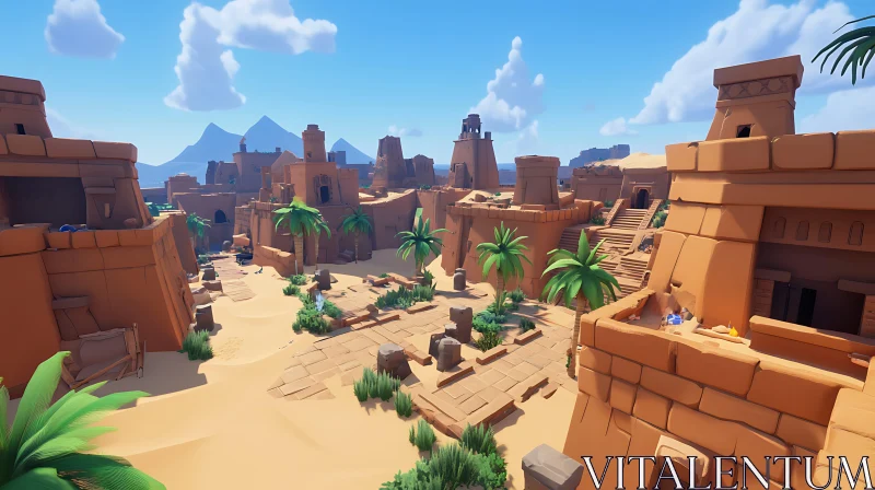 Desert Ruins with Sand-colored Structures AI Image