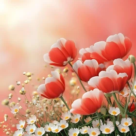 Beautiful Flower Arrangement of Tulips and Daisies