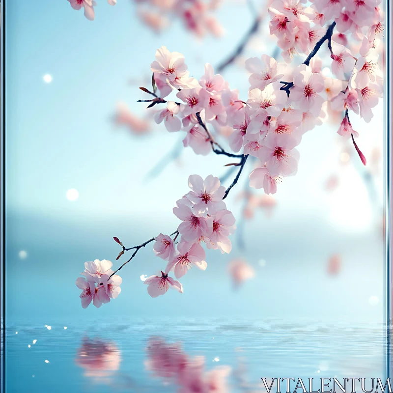 AI ART Tranquil Cherry Blossoms and Reflections