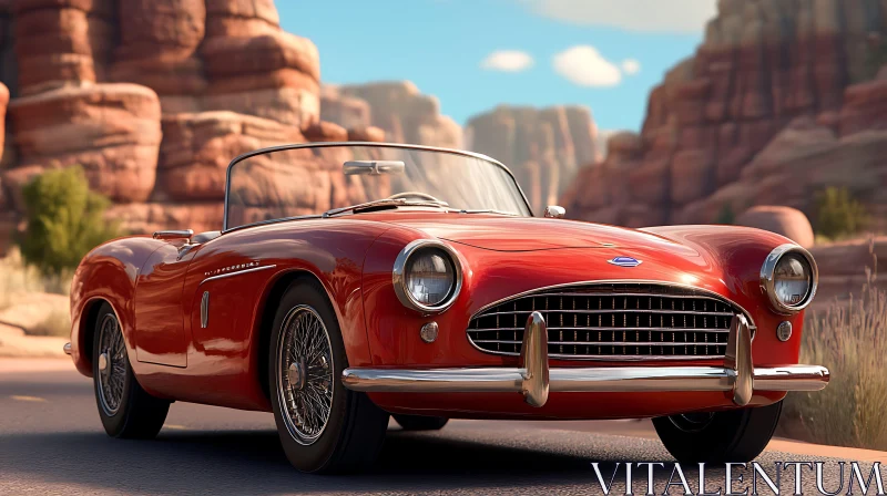 Classic Red Convertible in Canyon Landscape AI Image