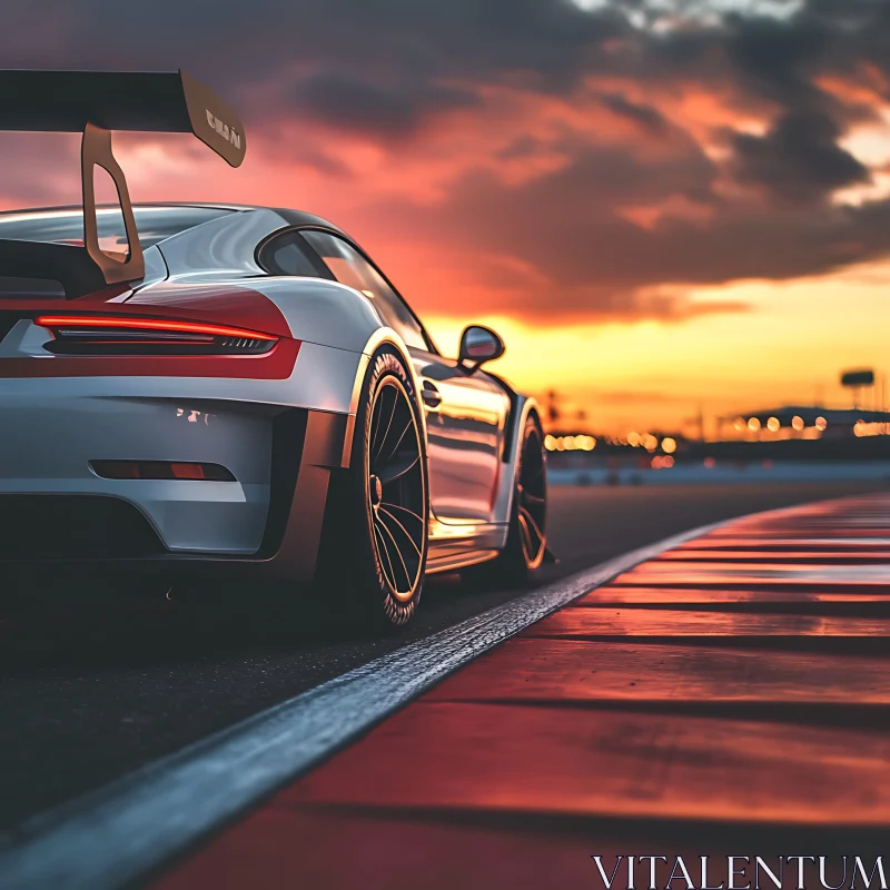 White Sports Car on Racing Track During Sunset AI Image