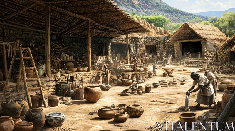 Traditional Market Scene in Ancient Village AI Image