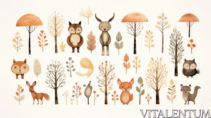 Watercolor Forest Animals - Playful and Folk-Inspired Designs AI Image