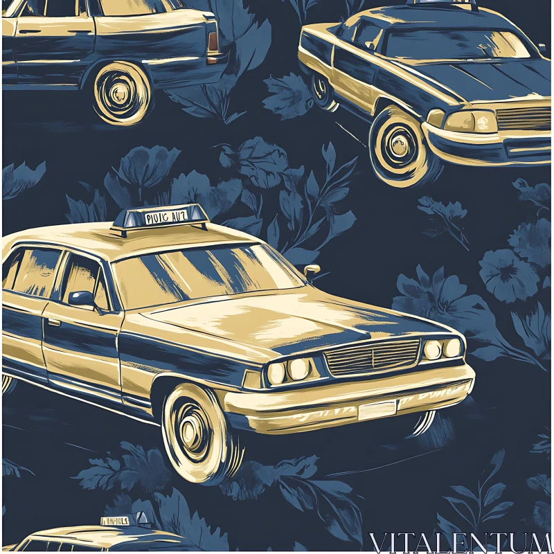 Vintage Police Car Illustration with Floral Motif AI Image