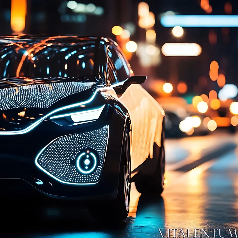 Modern Automobile in a Night Cityscape AI Image