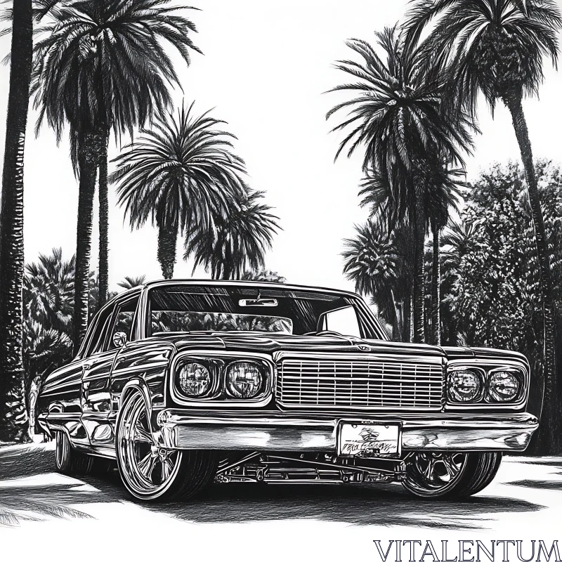 Vintage Car with Palm Trees AI Image