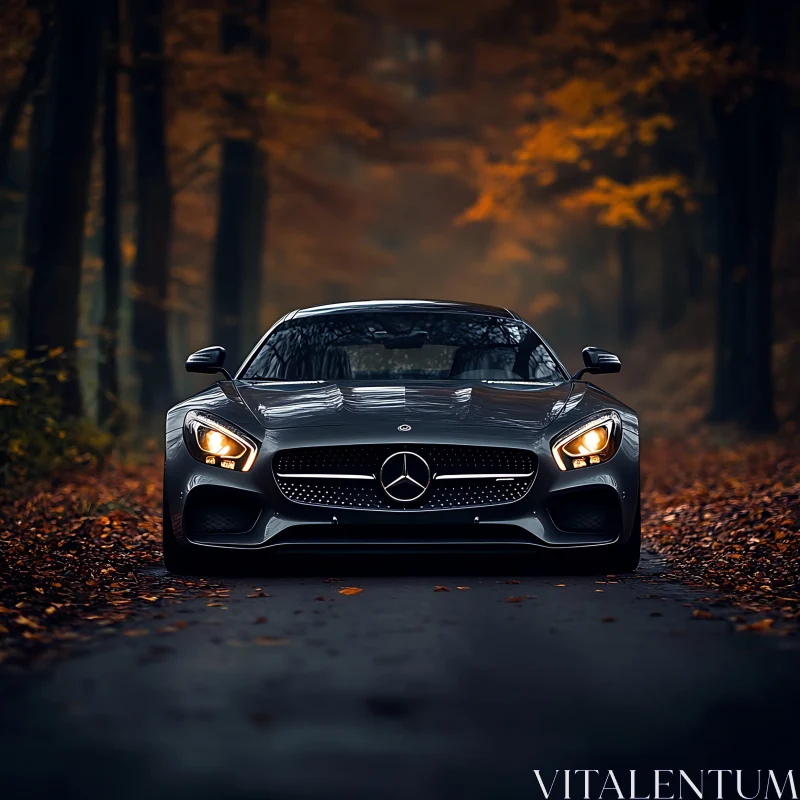 Elegant Car in a Serene Autumn Forest AI Image