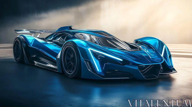 High-Tech Blue Vehicle with Sleek Aerodynamic Form AI Image