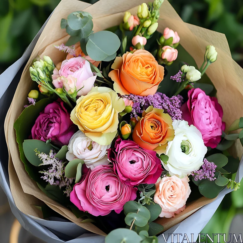 Vibrant Floral Arrangement with Mixed Roses AI Image