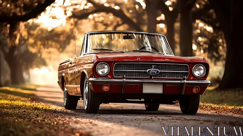 Sunlit Vintage Red Convertible Car AI Image