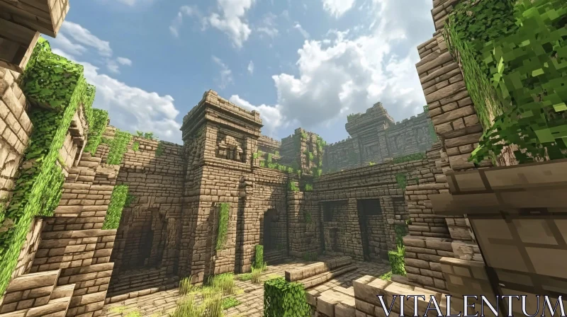 Historic Stone Ruins Overgrown with Ivy AI Image