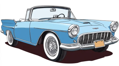 Classic Blue Convertible Car Illustration