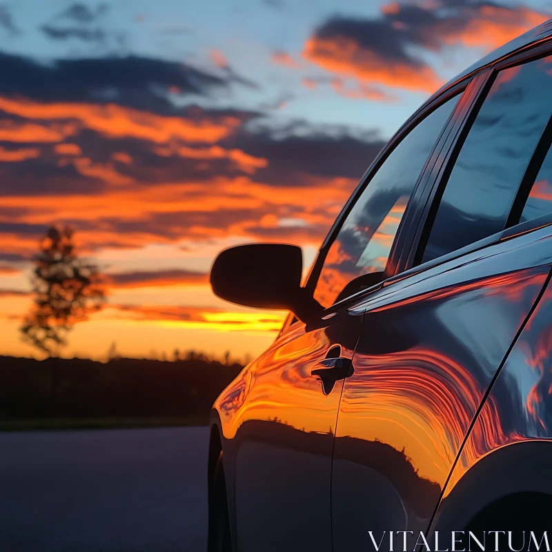 Sunset Reflections on a Car AI Image